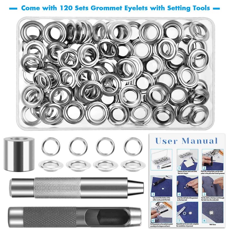 cridoz 120 Sets Grommet Tool Kit 1/2 Inch, Cridoz Grommet Eyelets Kit with Setting Tools and Storage Box for Fabric, Tarps, Curtains - Image 2